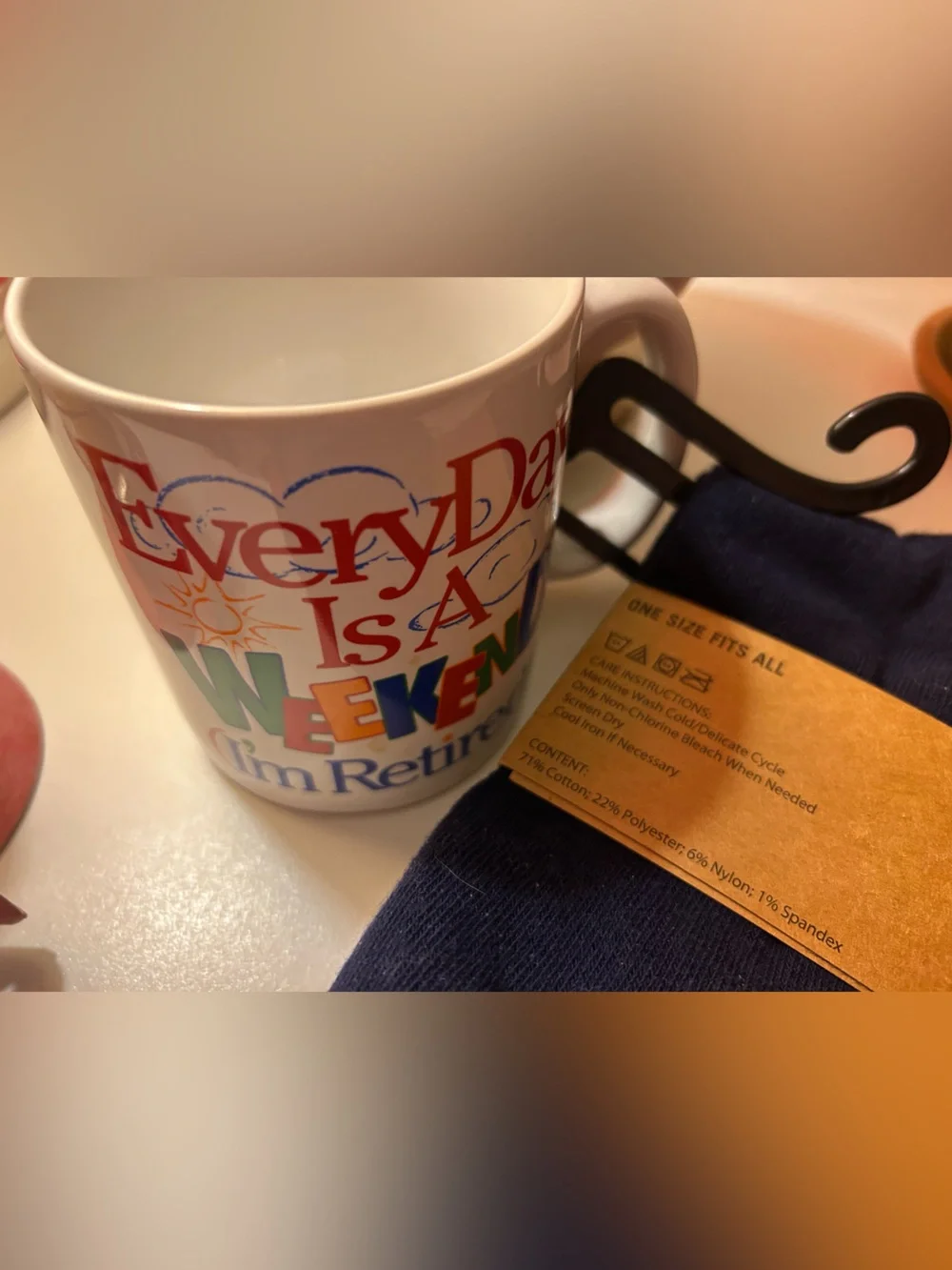 Simply Socks Men's Navy Patterned Crew Socks (2) with Coffee Mug - I’m Retired